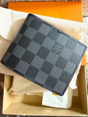 Fashion  Damier Graphite Bi-Fold Card Holder Wallet - Black/Grey